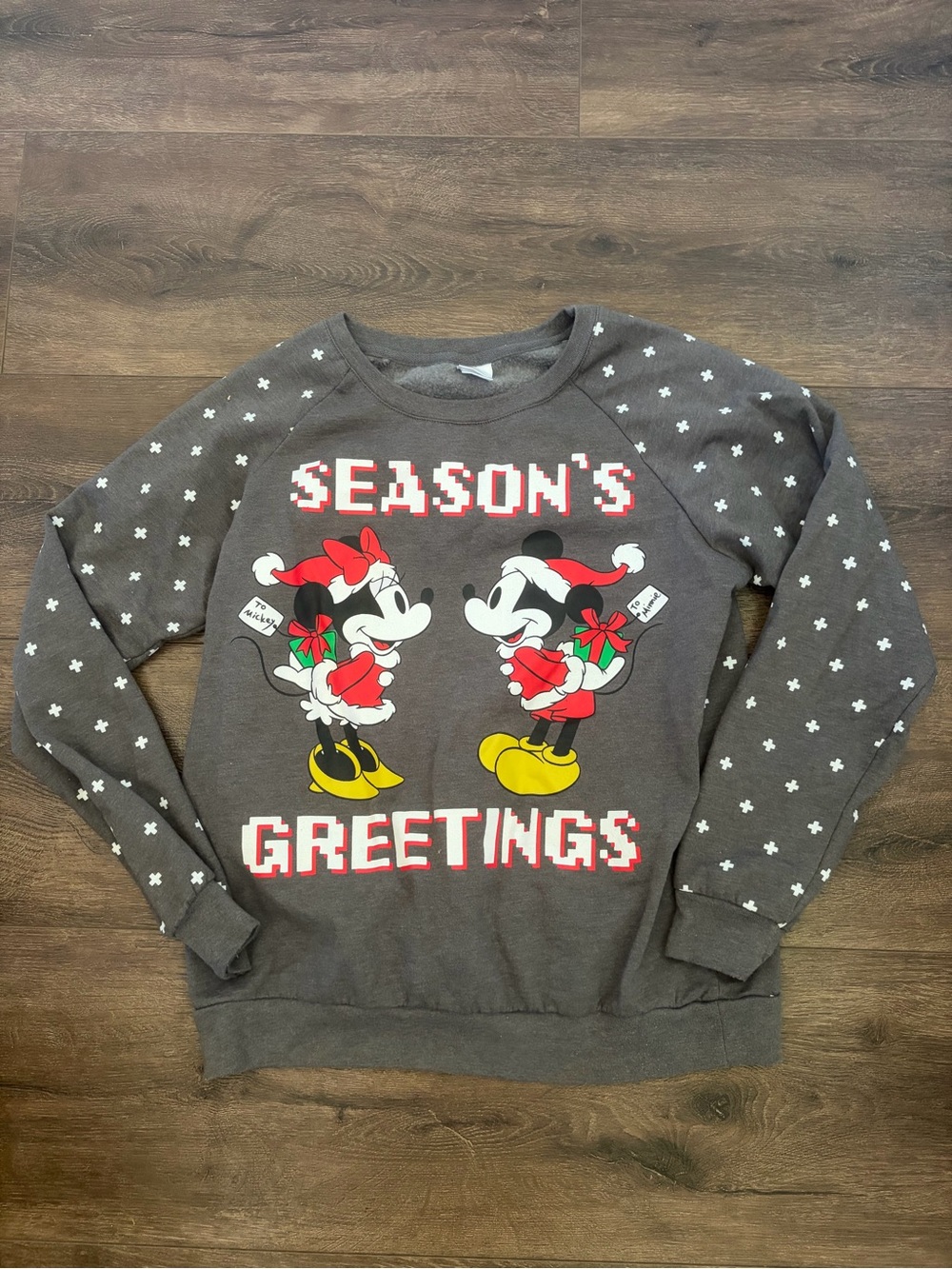 Disney Gray 'Season's Greetings' Crewneck Sweatshirt with Minnie & Mickey